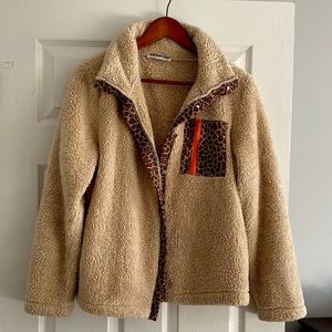 Sherpa Jacket With Leopard Print Detail